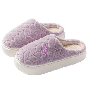 Womens Cotton Slippers Thick Bottom Warm Plush Anti-slip Non-sagging Wear-resistant Home Shoes Winter 2025 New Style