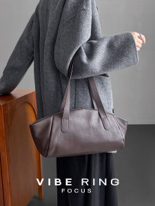 Vibe Ring Minimalist Bloom Underarm Bag Large Capacity Shoulder Tote Bag Top Layer Cowhide Fashionable Trending Commuter Bag