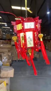 Đèn lồng đỏ xoay điện 360 độ hình luc giác kiểu Trung Hoa Đèn led 7 màu Dùng trang trí tết tân gia nhà mới