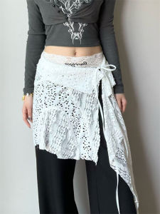 Váy Nửa Thân Ren Hoa Trắng Ximimi Bé Gái Phong Cách Hàn Quốc Mùa Xuân 2025 Váy Ngắn Xếp Ly Thắt Nơ Váy Ngắn Cotton 10%