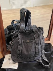 Korean Style Large Capacity Denim Tote Bag Women Casual Versatile Single Shoulder Handbag Trendy Bear Lady Soft Handle Bag