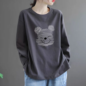 Autumn Long Sleeve round Neck Loose Fit Cotton T-Shirt plus Size Womens Comfortable Breathable Basic Top Large MM Shirt