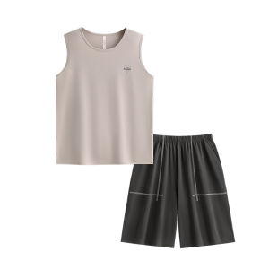 yuenei | ชุดนอนผู้ชายฤดูร้อน ชุดนอนผ้าโมดอลบาง แขนกุด กางเกงขาสั้น ชุดนอนเย็นสบาย ผ้าไหมน้ำแข็ง ชุดอยู่บ้าน สำหรับผู้ชาย