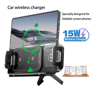 90° Rotation Universal 15W Car Phone Wireless Charger Holder Stand for Samsung Galaxy Fold 6 5 4 3 Z Flip S25 S24 iPhone 16 15