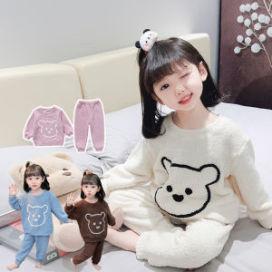 Boys And Girls Home Wear Suit Autumn New Arrival Kids Stuffed Pajamas round Neck Tops Two-piece Set Autumn and Winter Heattech