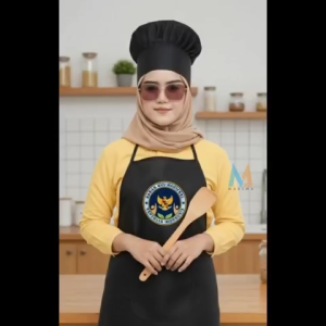 Apron Set Topi Chef Dewasa Sablon DTF  Bgn Geatis Nama Celemek Dewasa Tali Apron Pink Merah