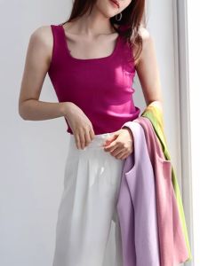 พรางหุ่น ถัก เสื้อกั๊ก สําหรับผู้หญิงทรงสี่เหลี่ยม ปกเสื้อ แขนกุด เล็ก สายคล้อง ดีไซน์ ย้อนยุค เสื้อชั้นใน แจ๊กเก็ต