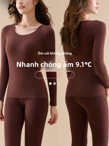 MiiOW | Bộ đồ lót giữ nhiệt cổ tròn dày dặn cho nữ MiiOW Cat Person Bộ đồ lót mùa thu đông 2024 mới về Áo sơ mi cơ bản lót lông cừu