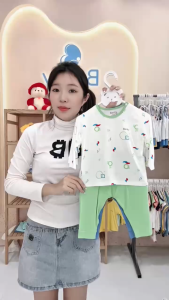 Bộ dài tay cài vai họa tiết hình dạng BENTY chất vải cao cấp mềm mại đồ bộ trẻ em mặc điều hòa