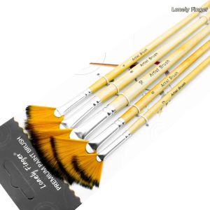 Bộ 5 Cọ Vẽ Lông Nylon Mềm Có Tay Cầm Bằng Gỗ Dùng Cho Tranh Sơn Dầu Màu Nước Gouache 21-23cm