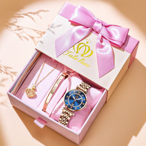 FATELOVE  the new ladies watch 2023 exquisite creative gift kit bracelet necklace necklace female student watch fashion elegant stainless steel inlaid drill waterproof ladies watches