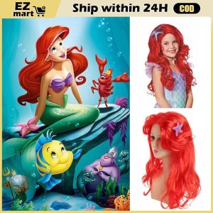 Long Fashion Natural Wave Wig Red Color Synthetic Wig for Little Mermaid Princess Ariel Women Mermaid Cosplay Wigs