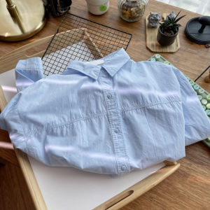 Womens Long Sleeve Cotton Shirt Spring Autumn Winter Washed Pure Color Polo Collar Button up Loose Fit Korean Style Top