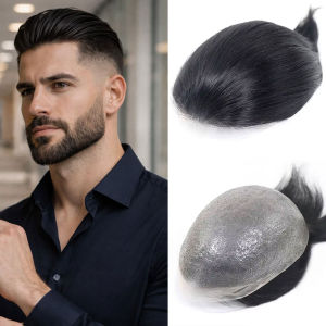 Back Hair Style Full PU Skin Men Toupee Human Hair Invisible Ash Brown 0.04-0.06mm Poly Male Wig Units Replacement Prosthesis