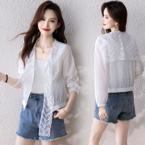 Stylish Lace Trimmed Sun Protection Womens Jacket Casual Versatile Loose Fit Long Sleeve Belt Casual Outerwear Breathable Summer New
