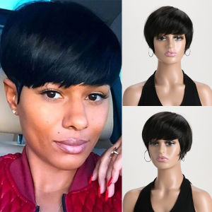 10 นิ้ววิกผมสังเคราะห์สีดำหยิกสั้นกับผมม้าสำหรับผู้หญิงปุยทนความร้อนวิกผมหยิกเหมาะสำหรับใช้ประจำวัน