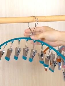 10 Clips Stainless Steel Laundry Drying Rack Clothes Hanger with Clips Windproof Socks Bras Hangers