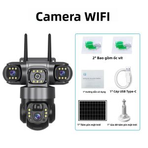 Camera IP Ngoài Trời Năng Lượng Mặt Trời 12MP 6K Với Ống Kính Ba Độ Phân Giải Cao Và Tầm Nhìn Ban Đêm Camera Giám Sát PTZ Cho An Ninh Gia Đình