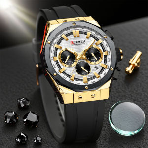 CURREN Mens Chronograph Watch 45mm Dial with Chrono Sub-dials Luminous Hands Luxury Quartz Wristwatches with Silicone Strap