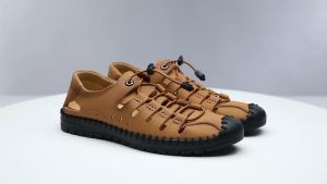 Hiking sports leather sandals Outdoor Non-slip Wearable Beach Sandals Casual Comfortable Rubber Black  For Men soft sole Quick-drying Wading Shoes Korean genuine cow leather sandals shoes for men 2023 style