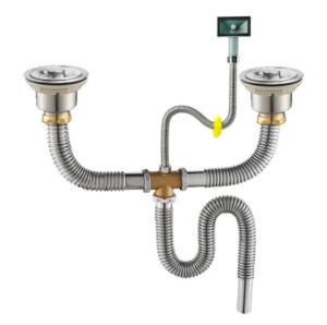 Bộ xi phông chậu rửa chén bát hai hố chất liệu inox SUS304 ( Full hộp )