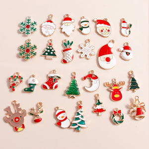 10pcs Enamel Christmas Charm Snowflake Tree Sock Deer Snowman Charms for DIY Jewelry Making Earring Bracelet Xmas New Year Gifts