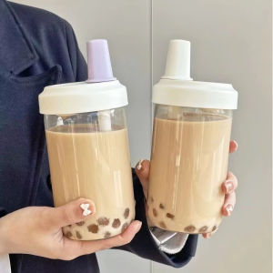 500/850ml Portable Drink Cup Drinking Bottles With Lid Straw Transparent Leakproof Large Capacity Water Bottles