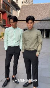 เสื้อเชิ้ตคุณภาพ คอจีน เขียวมิ้นท์ (Mint Green) และเขียวมะกอก (Olive Green) พารามิเตอร์เทาเข้ม (Dark Grey)