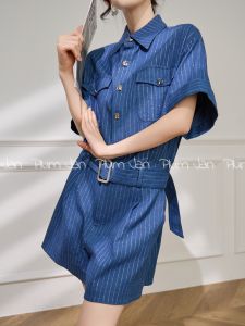 PlumJan | Áo Sơ Mi Giảm Cân Phong Cách Xanh Đọc Có Glitter