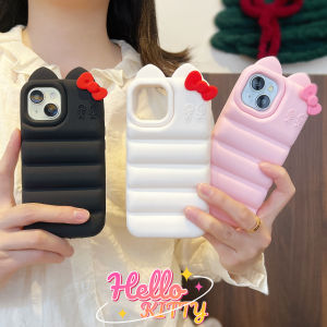 Sanrio | Hello Kitty Bowknot Down Jacket Phone Case For iPhone 17 16 15 14 13 12 Pro Max Plus 17 Pro 16e Soft Silicone Shockproof Cover