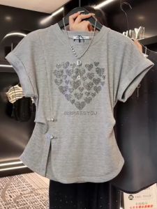 plus Size Summer Pure Cotton Short Sleeve T-Shirt Split Waist Slimming Design Belly Covering Shoulder Level Top Korean Style