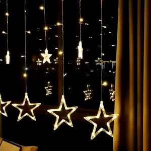 4M 138 LED Star Moon Curtain String Lights 8 Modes Decorations for EidRamadanHalloweenChristmasWeddingPartyHomeInoorOuddoorGardenBalcony