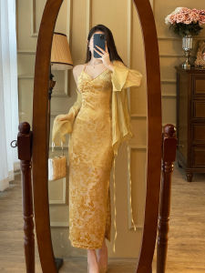 New Chinese Style Retro National Trend Improved Cheongsam Halter Dress Women Summer High-End Feeling Elegance Long Dress