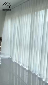 Socone Hotel Quality Solid Color White Sheer Curtain for Living Room Bedroom Kitchen Door Window with Ring Korean Sheer Curtain Lace 7FT