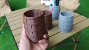 Wooden Barrel Shaped Pen Holder Wine Barrel Pen Holder Multifunctional Pen Holder Makeup Brush Holder Storage Bucket Desk