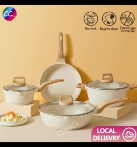 Pot set Non Stick Cookware Set (8pcs/7pcs) PFOA Free Kitchen Utensils Set Frying Pan Free Suitable All Stove Set Gift