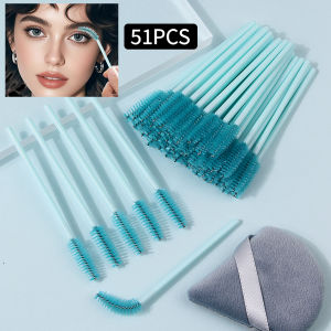 Bộ 51 Cọ Chuốt Mi Cong Uốn Được Màu Xanh Nhạt Kèm Bông Phấn Nhung Tam Giác Dùng Cho Việc Tạo Kiểu Lông Mày