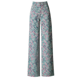 Aokawen | Printed Wide Leg Jeans for Middle-aged Women Slimming