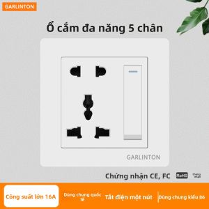 Đèn Ổ Cắm Điện Đa Năng Hong Kong Và Anh Quốc 16A 5 Lỗ Một Lần Có Công Tắc 86 Loại Âm Trong Ổ Cắm Điện