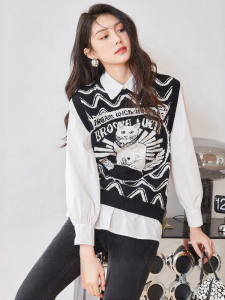 INLIFE | Fashionable Patchwork Pseudo-layered Womens Shirt Long Sleeve Suitable for Autumn Spring