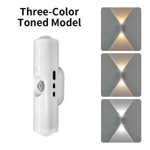 Smart RGB Night Light Motion Sensor Magnetic Double-Head Wall Light Rechargeable Wireless Spotlight for Bedroom Hallway Bathroom
