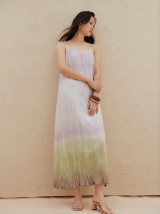 INMAN | French Style Gradient Print Pleated Maxi Strap Dress