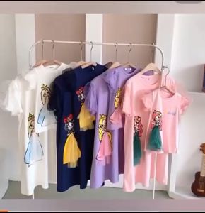 KAOS DRESS PRINCESS ANAK CEWEK ELSA ARIEL RAPUNZEL SNOWWHITE ( SIZE 100 - 140 )