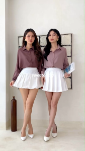 Blus Wanita Oversize Kancing Depan Lengan Panjang Motif Plain Warna Solid