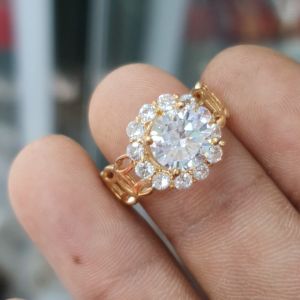 Có ký hiệu-Không xi mạ Nhẫn Kim Tiền Đá Tròn ToVàng Không Bong Vàng Cao Cấp-Dùng lâu dài tắm rửa thoải mái không phai màu