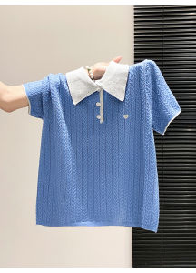 LUOSHAO | Polo Collar Short Sleeve Knit Top