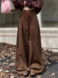 Quần Ống Rộng Lót Lông Cừu Màu Nâu Nhạt Ống Rộng Thoải Mái Cho Nữ Mùa Thu Đông Phong Cách Hàn Quốc Quần Dài Thường Ngày