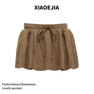 Xiaoejia480g Double-Sided Faux Suede Retro Pantskirt Elastic Waist Drawstring Casual Pettiskirt