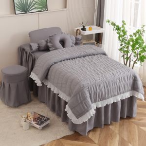 Luxury Beauty Salon Spa Bedding Set Pure Color Four-Piece Bubble Fabric Massage Bed Cover Durable Washable Polyester Sheets