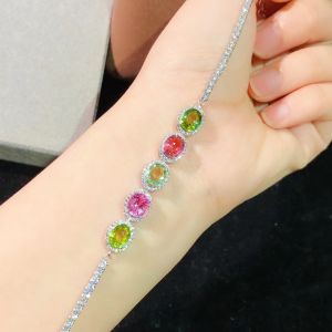 Montagne Jewelry 925 Silver Bracelet Elegant Crystal Inset Design 825 Fine Jewellery Natural 6x7mm Tourmaline Bracelets